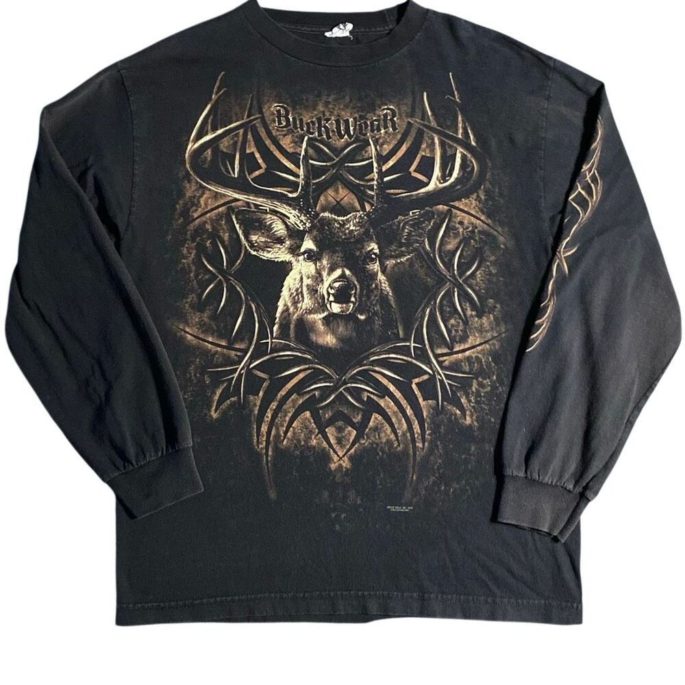 VINTAGE Y2K Buck Wear Tribal Long Sleeve T-shirt Medium Distressed 2010s